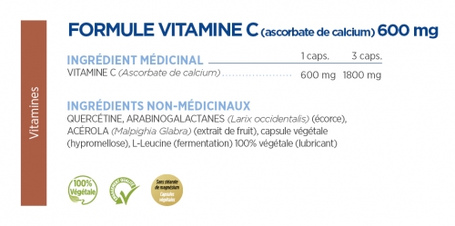 formule VITAMINE C (ascorbate de calcium) 600 mg