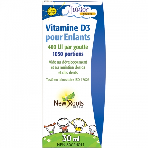 Vitamine D3 pour Enfants 400 UI par goutte · 1 050 portions - New Roots Herbal 