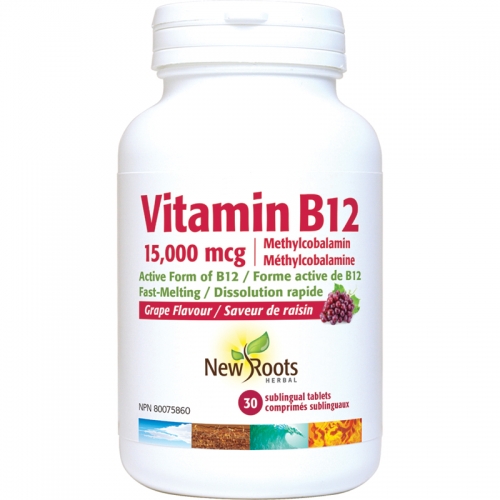 Vitamine B12 Méthylcobalamine Comprimés sublinguaux · 15 mg - New Roots Herbal 