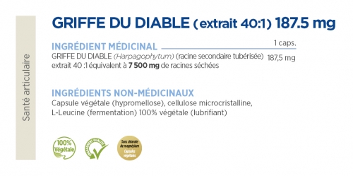 Griffe du diable extrait 40:1  187,5 mg