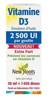 Vitamine D3 2 500 UI Extra Fort (liquide) - New Roots Herbal