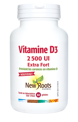 Vitamine D3 2 500 UI Extra Fort (gélules) - New Roots Herbal